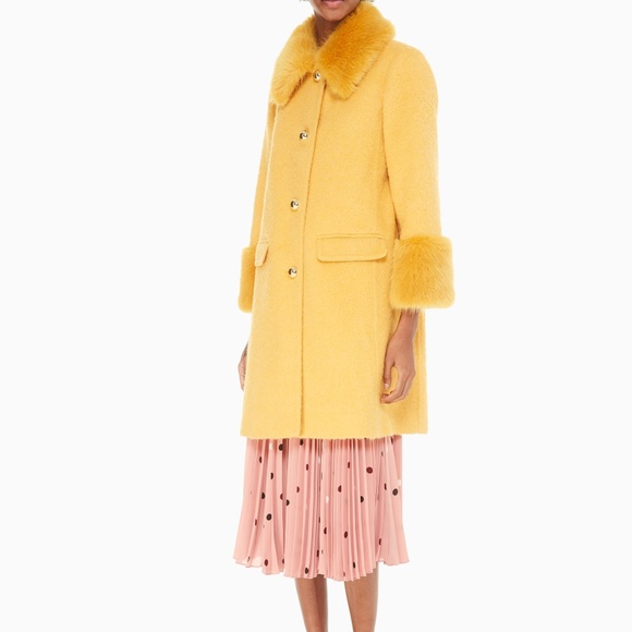 New Kate Spade Fluffy wool faux fur yellow coat
